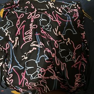 This is a black, blue and pink dross knee length